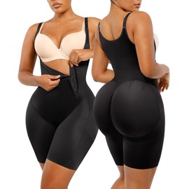 SHAPELLX Womens Fajas Colombianas Butt Lifting Bodysuit Shorts Shapewear Tummy Control Invisible Body Shaper (Black X-Large)