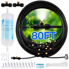 Misters for Outside Patio with Water Filter - 80Ft(24.5M) Misting System Line 30 Brass Mist Nozzles Brass Adapter(3/4") Patio Misters for Cooling Outdoor Greenhouse Backyard Porch Garden Party Pool