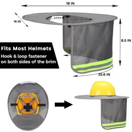 Ultrafun 4 Pcs Hard Hat Sun Shade Full Brim Mesh Balaclava Neck Sun Protection with Reflective Strip(Not Include Hard Hat) (US, Alpha, One Size, 2 Pack-Grey+Neon Green)