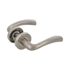 Amig - Set of Handles with Rosette in Zamak for Doors | MIKA Model | Ø52 mm | 8 mm Square | Elegant and Simple Design | Brushed Nickel Aluminium