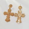 Stunning Statement Oversize Gold Metallic Flower Cross Earrings, Brass, crystal