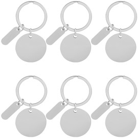 SUNNYCLUE 1 Box 20Pcs Engravable Metal Keychain Blanks Round Keychain Blanks Silver Stainless Steel Stamping with Key Ring Laser Engraving Rectangle Tags for DIY Crafts Graduation Gifts Pet Tag