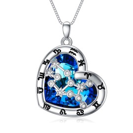 enjoylifecreative Women's 12 Zodiac Sign Necklace 925 Sterling Silver Constellations Star Crystal Pendant Chain Horoscope Astrology Birthday Jewellery Gifts for Women Girls, Sterling Silver, Cubic