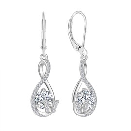 Starchenie Butterfly Dangle Drop Earrings 925 Sterling Silver Infinity Leverback Birthstones Earrings April White Gift for Women
