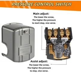 Water Well Pressure Control & Air-Pump Pressure Switch, 40-60 PSI, Adjustable Differential,1/4" Female NPT, Automatic (1 Pcs)