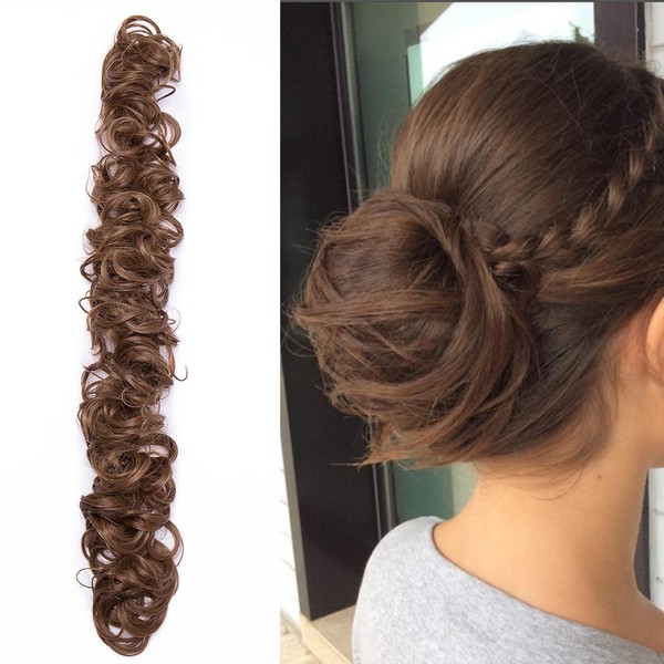 Hairpiece Bun DIY Ponytail Extension Hair Scrunchie Updo Hair Voluminous Like Real Hair White Brown 1