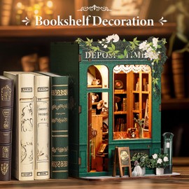 BBLIKE Book Nook Kits for Adults, 3D Wooden Puzzle, DIY Bookcase, Decorative Books, Diorama, Miniature House with LED Light, Bookends, Dollhouse, Creative Gift Decoration for Adults