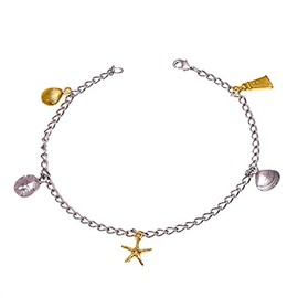 Cape Cod Jewelry-CCJ Starfish Clam Shell Sand Dollar Anklet TwoTone (Sea Life Nautical Anklet 9.0)