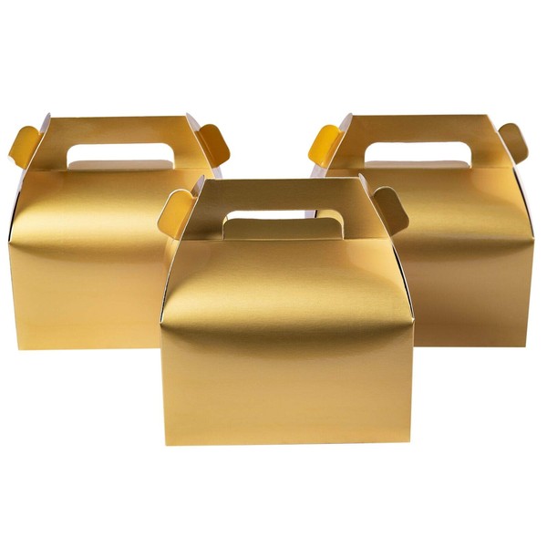 ONE MORE 50-Pack Gable Metallic Gold Candy Treat Boxes,Small Goodie Gift Boxes for Wedding and Birthday Party Favors Box 6.2 x 3.5 x 3.5 inch