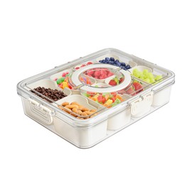 8 Compartment Snack Container, Divided Serving Tray with Lid and Handle, Snackle Box Container For Fridge Organizer Suitable for Candy Fruit Nuts Spice Container for Entertaining Party Travel Picnic