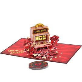 POPWOW Jackpot Valentines Day Pop Up Card, I Love You, Hearts, 3D Popup Greeting Cards, Gifts for Wife, Husband, Lovers, Boyfriend, Girlfirend, Him, Her, 5x7 - Includes Envelope And Message Note