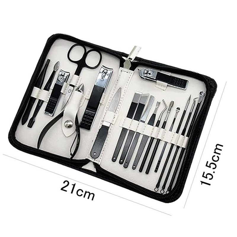 happylaladream 18点 多機能ステンレス製ネイルケアセット 爪切り 爪やすり はさみ 毛抜き ピンセット 耳かき ネイルケア