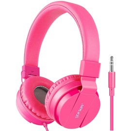 gorsun Kids Headphones, Lightweight Stereo Wired Toddler Headphones, Adjustable Headband Children's Headset for Smartphones Computer Pad Earphones(Pink)