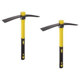 HARFINGTON 2pcs Pick Mattock Hoe, 15 inch Steel Forged Weeding Garden Pick Axe with Yellow Fiberglass Handle Garden Pick Axe Hand Tool for Digging, Gardening, Camping, Planting