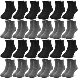 ZERULETS 24 Pairs Boys Girls Socks Kids Socks Toddler School Socks Black White Gray Boys Half Cushion Sport Socks for 10-13 Years（Black, Gray）