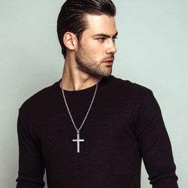 OIDEA American Flag Cross Necklace for Men: Silver Tone 4:13 Religious Philippians Bible Verse Pendant Patriotic Jewelry Gift for Mens Womens