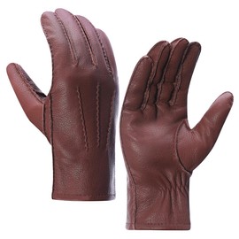 Meetoget Men's Deerskin Leather Gloves Winter Dress Leather Gloves With Warm Cashmere Lined CAM04,Cognac,Size M