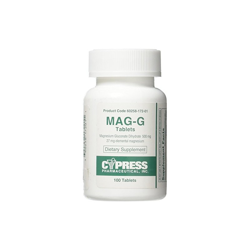 Mag-G Tablets Magnesium Gluconate Dietary Supplement 100 Tablets Per Bottle