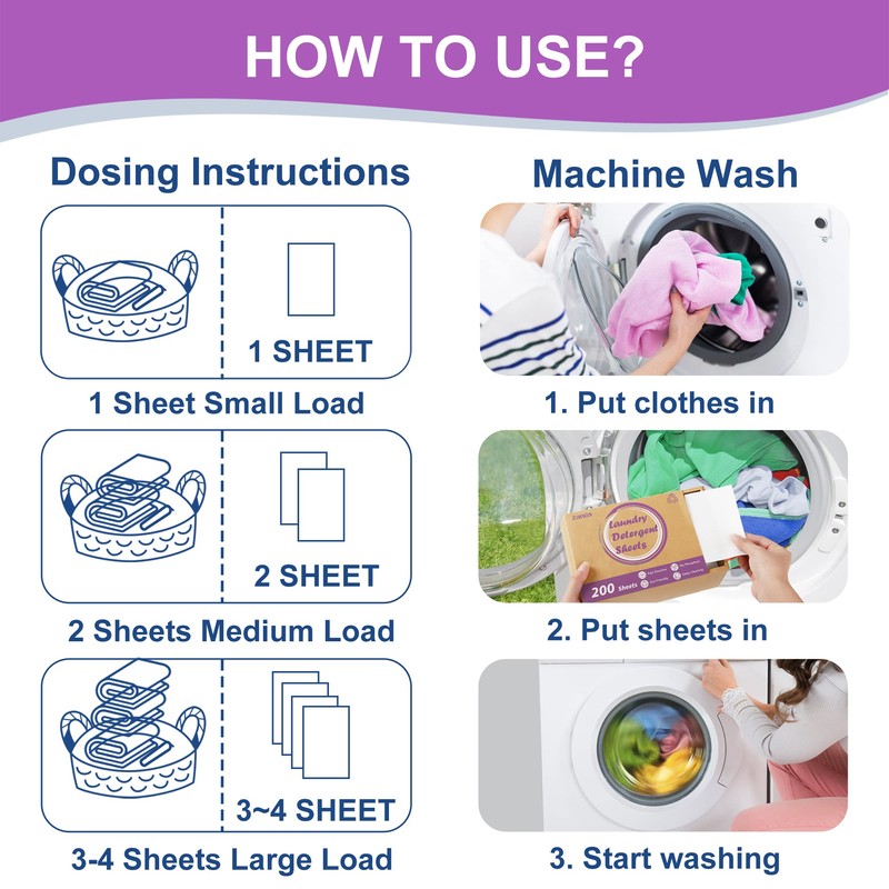 Laundry Detergent Sheets, 200 Sheets Lavender Laundry Soap Strips -