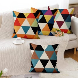 Hnmdmyi Boho Cushion Cover, 45 x 45 cm, Set of 4, Colourful Cute Fun Aesthetic Mid Century Modern Decorative Cushion Covers, Linen Cushion Cover for Sofa, Couch, Bed, Garden, Outdoor, Home Decor