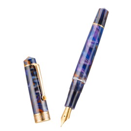 Asvine Plunger Fountain Pen P20 Purple Resin Iridium Extra Fine Nib Gold Trim Business Signature Smooth Writer Collection with Case Set