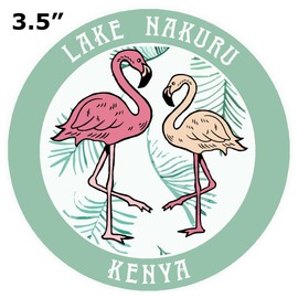 Blue Heron Two Flamingos Lake Nakuru, Kenya Car Truck Window Bumper Sticker Decal Souvenir - Vintage Green