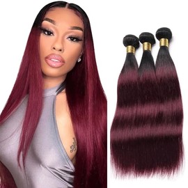 1B99J Bundles Burgundy Straight Human Hair Bundles 22 24 26 Inch Two Tone Black To Burgundy Bundles Human Hair Ombre Red Bundles 1B99J Straight Bundles Hair Weave