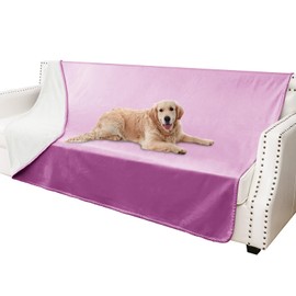 Waterproof Dog Blankets, Washable Pee Proof Pet Blanket for Couch, Soft Reversible Puppy Throw Furniture Protector Cover for Bed Sofa-52"x82",Purple+Cream