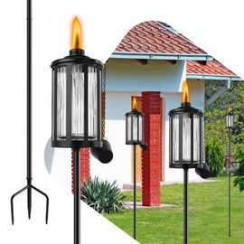 FALBAWR 4 Pack Glass Citronella Torches, 16 oz Garden Torches for Outside with 3-Prong Grounded Stake, 55 inch Outdoor Clear Glass Flame Light Torch for Yard, Patio, Deck, Garden, Party, Landscape