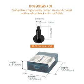 Tecmojo Rack Mount Screws 50 Pack - 10/32 Steel Screws, Pan Head, Phillips Type Pilot Point Screws, Made to Use with Network Racks, Enclosures and Cabinets