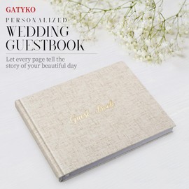 Gatyko Elegant Linen Wedding Guest Book - Baby Shower Guest Book - Polaroid Wedding Guest Book with 3 Sheets of Picture Corner Stickers and 1 Pen -A Stylish Sign-in Book for Guests (Pink)