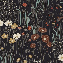 Jeweluck Floral Peel and Stick Wallpaper Wild Floral Wallpaper 15.7inchx118.1inch Vintage Floral Contact Paper Farm Floral Wall Wallpaper Boho Flower Wallpaper Dark Self Adhesive Removable Wallpaper