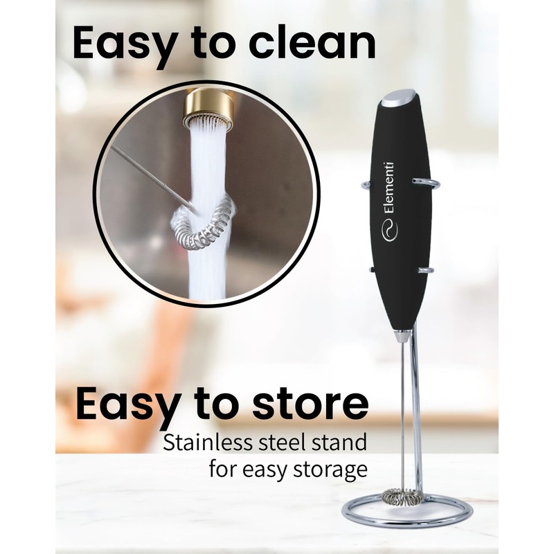 Elementi Electric Milk Frother Handheld - Make Creamy Lattes, Delicious