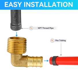 GUOFIS 10 Pack PEX Fittings,Pex 1/2"x 3/4" Male Threaded NPT Elbow Barb Crimp Brass Fitting,1/2 Inch F1807 Male Elbow for Pex Pipes in Plumbing Jobs(PEX1807103)