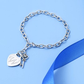 malyunin Initial Bracelets Heart Charm Bracelets for Women Charms Bracelet Stainless Steel Bracelet 26 Letters Jewelry Birthday Christmas Gifts A-Z (W)