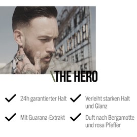 SEB MAN THE HERO â remodellierbares Haargel mit starkem Halt bis zu 24h â Styling Gel mit glÃ¤nzendem Finish â mit Guarana-Extrakt und anregendem Duft von Bergamotte und rosa Pfeffer â 75 ml