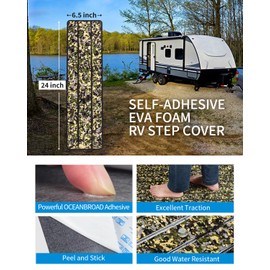 OCEANBROAD EVA Foam RV Step Cover 24''L x 6.5''W 4 Pack with Self Adhesive for Ladders Trailers Truck Campers Stair Treads, Camouflage Green