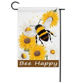 Gkyygk Sunflower Bee Happy Welcome Garden Flag 12x18 Inch Banners Vertical Double Sided Small Yard Flag Burlap Farmhouse Outdoor Lawn Patio Decor