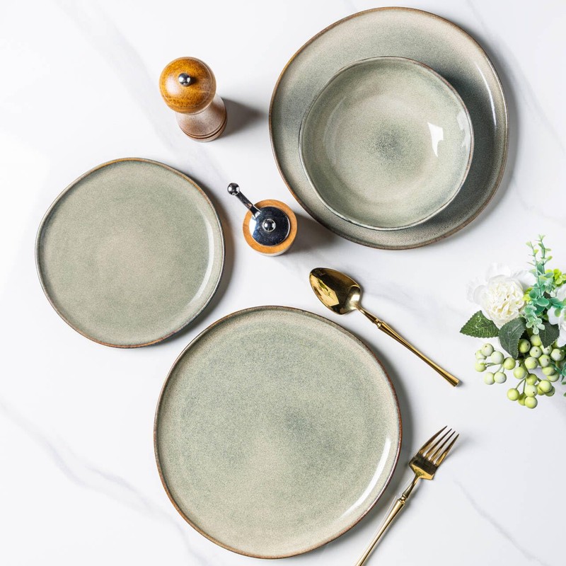 AmorArc Ceramic Dinnerware Sets,Handmade Reactive Glaze Stoneware Plates and Bowls