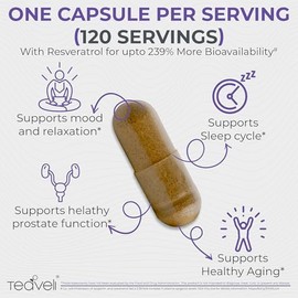 Teaveli Suplemento avanzado de apigenina con resveratrol para una biodisponibilidad superior 50 mg de apigenina para favorecer el sueño sin