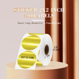PARLAIM 2 Inch Bright Gold Circle Thermal Sticker Printable Round Labels Holographic Material Self-Adhesive Direct Thermal Label Sticker for DIY Logo Design, QR Code, Name Tag, 400 Labels/Roll