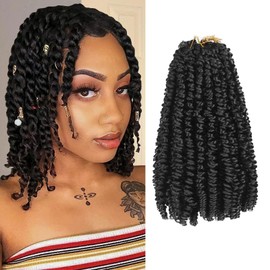 8 Inch Pre-twisted Passion Twist Crochet Hair 44 Strands Pre-Looped Passion Twist Braiding Synthetic Hair for Black Women Fiber Fluffy Curly Twist Braiding Hair Extensions(8 Inch 1B)