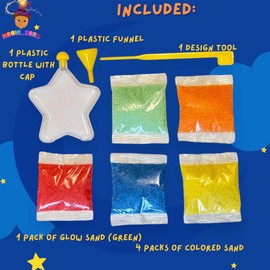 MAGICACORN Glow Sand Art Kit for Kids – DIY Creative Craft Activity, Sand Art Bottle with Glow-in-The-Dark Effect, Arts and Crafts Gift for Kids Age 5-12, Fun Busy Activity, Gift Ideas (Star)