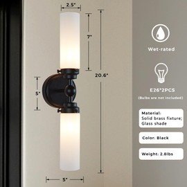 Generic Mid-Century Modern Brass Double Tube Sconce, Double Sconce, 5"" Dia x 20.6"" H (Black)