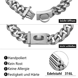 YOTHIWAD Metal Dog Collar with Secure Buckle, Chains Collar Dog, Cuban Link Chain, Stainless Steel, Strong Heavy Duty, Chew-Resistant, Walking Training Collar for Dogs (35 cm)