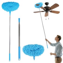 iHUFeather Ceiling Fan Cleaner Duster Reusable Microfiber Removable Extendable Duster with 95" Telescoping Pole for Cleaning Walls Furniture Door Window Top (Blue)