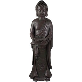 Northlight DW90390 Standing Buddha with Lotus Outdoor Garden Statue, 19.5", Gray