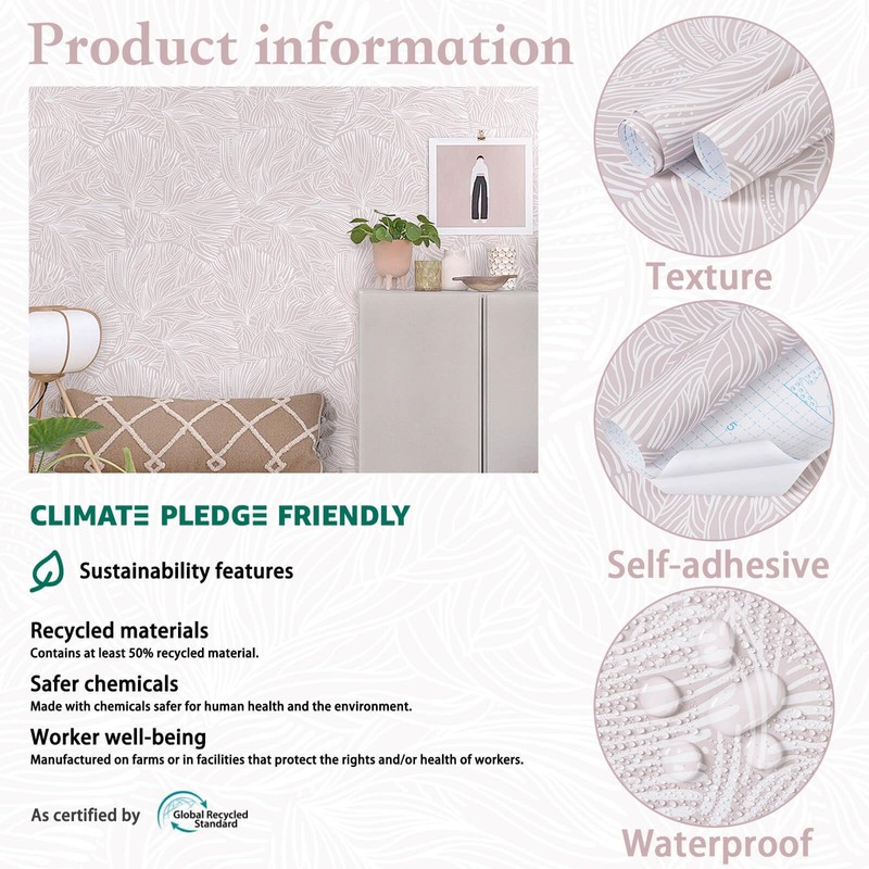 Heroad Boho Peel and Stick Wallpaper Pink and White Floral