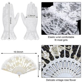 Cuffbow 27 Pcs White Tea Party Accessories for Women Fascinator Hats Folding Fans Lace Gloves Wedding Party Supplies Church Favors