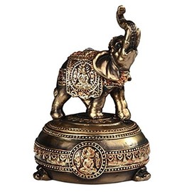 StealStreet SS-G-88189, 7 Inch Golden Color Thai Elephant with Its Trunk Raised-Trinket Box